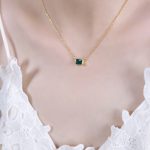 color: P486-Glass-type Jadeite Green Faceted Titanium Steel Pendant Collarbone Chain