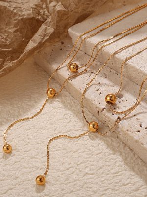 New Style Cool Minimalist Design Double Layer Twin round Beads Necklace Women's Stainless Steel All-Matching