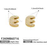 color: F260-Letter E Gold Earrings
