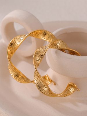 Personalized Hip Hop Simple Texture Ear Ring Ribbon Twist Design Stainless Steel Gold Plated All-Match Earrings