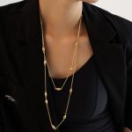 Golden Double Layer Clip Beads Sweater Chain Elegant High-End Entry Lux Stainless Steel Twin Long Autumn and Winter Necklace