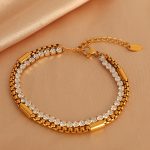 Punk Creative Hip Hop Versatile Diamond-Embedded Multi-Layer Twin Stainless Steel Chain Hand Jewelry Women