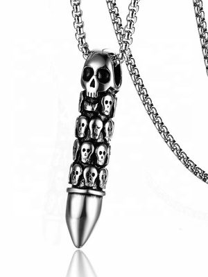 Skull Bullet Little Daisy Angel Feather Gossip Tai Chi Snake Winding Pendant Men's Necklace