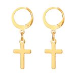color: French Clasp Hanging Cross Earrings Gold MS-405