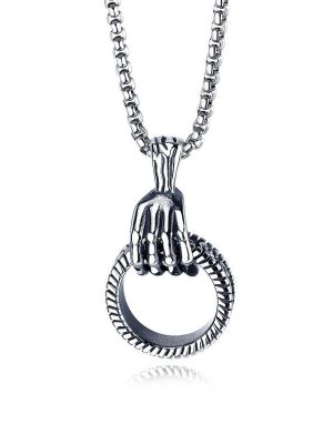 Street Hipster Men's Fashionable Hip Hop Accessories Stainless Steel Hand Ring Necklace Personalized Pendant Couple Pendant