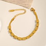 Stainless Steel Ornament Bracelet Flat Snake Bone Square Manual Hand Gold Plated Love Chain