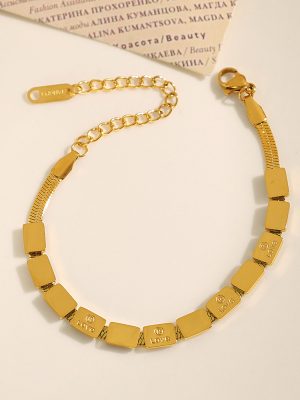 Stainless Steel Ornament Bracelet Flat Snake Bone Square Manual Hand Gold Plated Love Chain