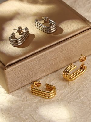 INS Oval Multi-Layer Stainless Steel Earrings Simple and Light Luxury Plated 18K Women's Non-Fading Earrings