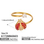 color: A172-Inlaid 5A Zircon Gold Ladybug Open Ring