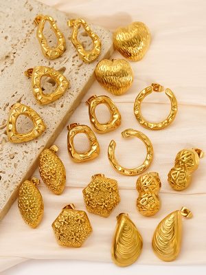 Hollow Hammered Pleated Gold-Plated All-Match Dongguan Stainless Steel Studs Female Personality
