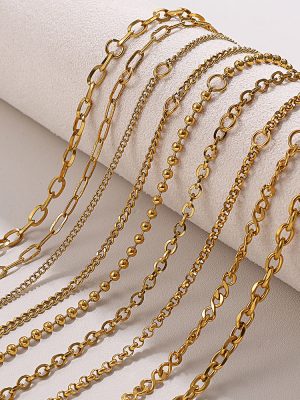 New Stainless Steel Hip Hop Necklace All-Matching Simple Style Gold Plated 18K Gold Multiple Ornament Women