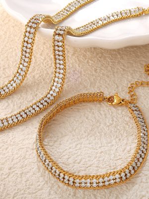 Light Luxury Double-Layer White Zircon Bracelet Stainless Steel Plated 18K Gold Shining Luxury