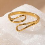 Environmentally Friendly Stainless Steel Cross Geometric Open Ring Plated 18K Real Gold Simple Temperament Index Finger Ring