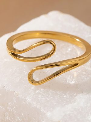 Environmentally Friendly Stainless Steel Cross Geometric Open Ring Plated 18K Real Gold Simple Temperament Index Finger Ring