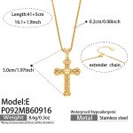 color: P092-E Style Cross Zircon Gold Necklace -41+5cm