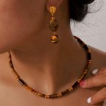 Maillard Retro Temperament Elegant Accessories Tigereye Beaded Design Stainless Steel Gold-Plated Jewelry Suit