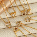 Exquisite Women's Four-Leaf Clover Necklace Stainless Steel Cross Shelf Geometric Shape Diamond Inlaid Clavicle Chain Flower Love Heart