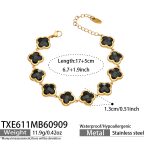 color: TXE611-Black Glass Stone Flower Gold Bracelet -17+5cm