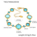 color: TXE274-Gold Blue Glass Stone Bracelet 16+5cm