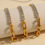 Diamond Stitching Vachette Clasp Bracelet Stainless Steel Plated 18K Gold Light Luxury All-Match Jewelry