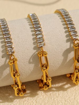 Diamond Stitching Vachette Clasp Bracelet Stainless Steel Plated 18K Gold Light Luxury All-Match Jewelry