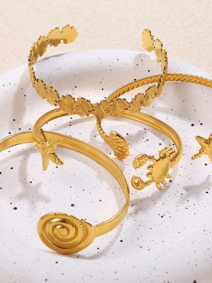 Ocean Series Bracelet Stainless Steel Starfish Bracelet All-Match Leaf Thread Opening