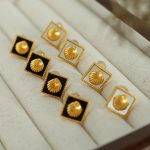 Light Luxury Black Gold Square Embossed Shell Cube Sugar Stud Earrings Color Retaining Stainless Steel Earrings Temperament Autumn and Winter