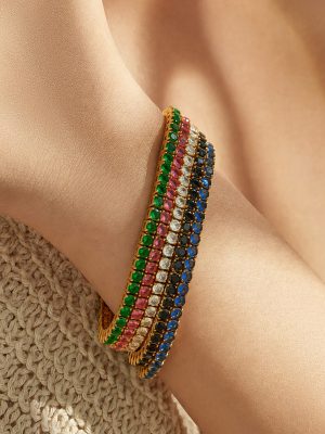 Color Full Rhinestone Zircon Bracelet Stainless Steel 18K Gold Light Luxury Women's Twin Suit