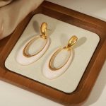 French New Retro Personality Design Copper Material Oval Geometry Colored Enamel Glaze Earrings Jewelry