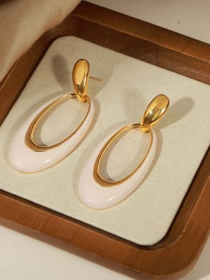 French New Retro Personality Design Copper Material Oval Geometry Colored Enamel Glaze Earrings Jewelry