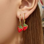 New Strawberry Dripping Zircon Pendant PVD Vacuum Plating Premium All-Match Jewelry Earrings for Women