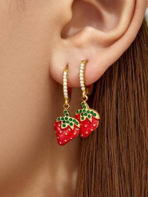 New Strawberry Dripping Zircon Pendant PVD Vacuum Plating Premium All-Match Jewelry Earrings for Women