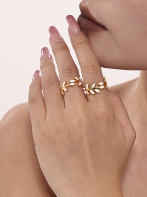 Branches and Leaves Drop Oil Ring Female Stainless Steel 18K Gold Plating Index Finger Ring Small Order Quick Return