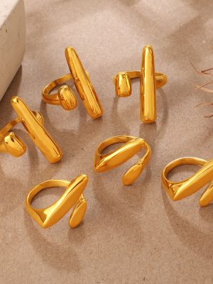 Light Luxury Gold Irregular Geometric Ring Stainless Steel 18K Gold Plating Retro Premium Open Ring