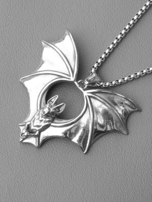 Halloween Dark Goth Stainless Steel Distressed Animal Series Bat Pendant Necklace