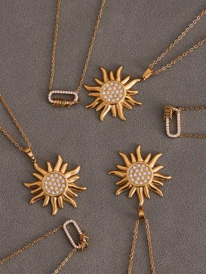 Super Flash 5A Zircon Sun Pendant Clavicle Chain PVD Electroplated Advanced Stainless Steel Necklace