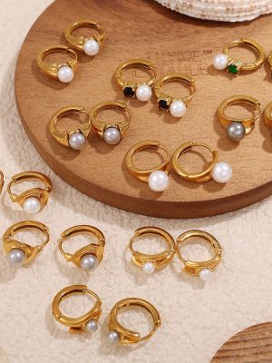 New Personalized Imitation Pearl Advanced Ear Ring Design Stainless Steel 18K Gold Rhinestone All-Match Earrings