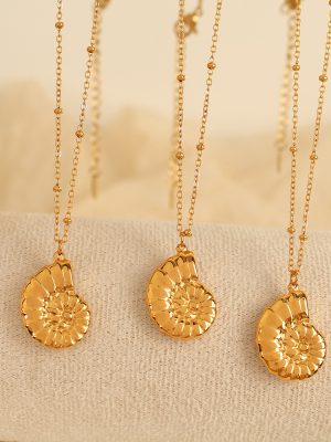 INS Ocean Series Necklace 18K Gold Plating Stainless Steel Conch Pendant All-Match Non-Fading Female