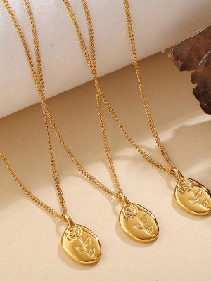 New Rose Irregular Oval Pendant Necklace Stainless Steel 18K Gold Plated Light Luxury Clavicle Chain