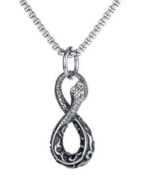 Hip Hop Snake Twisted Pearl Chain Necklace Stainless Steel Vintage Pendant Ornaments