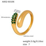 color: A002-Gold Green Rhinestone Ring / size: US 7