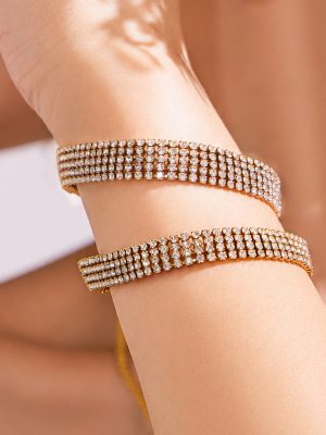 New Classic Bracelet All-Match Inlaid Zircon Open Button Stainless Steel 18K Gold Plating Simple