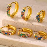 Stainless Steel Turquoise Zircon Circle Buckle Earrings Handmade Inlaid High Quality Earrings for Women