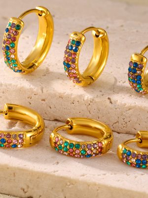 Stainless Steel Turquoise Zircon Circle Buckle Earrings Handmade Inlaid High Quality Earrings for Women