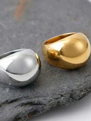 High Polished Hemisphere Stainless Steel Index Finger Ring Plated 18K Real Gold Exaggerated Heavy Industry Ring