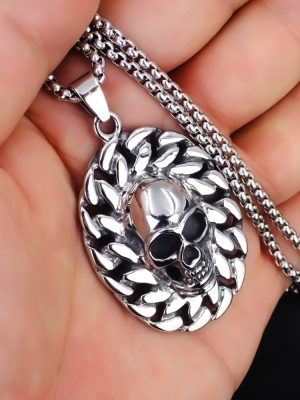 2026 New Devil Personality Retro Skull Men's Stainless Steel Pendant round Necklace