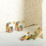 Commuter Personality Inlaid Multi Colors Czech Diamond Geometric G Design Dopamine Stainless Steel Earrings