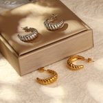 Retro Stainless Steel Croissant Earrings Women's Simple 18K Non-Fading Earrings Geometric