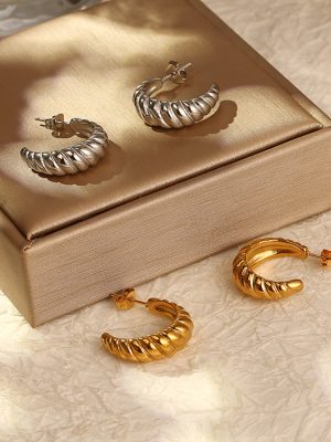 Retro Stainless Steel Croissant Earrings Women's Simple 18K Non-Fading Earrings Geometric