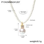 color: P1342-Gold Imitation Pearl Necklace